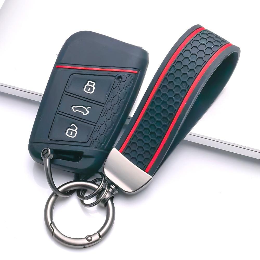 Key Fob Cover for Volkswagen Tiguan Golf Octavia A7 MK2 Teramont Atlas GTI with Keychain Anti-Scratch Guard Shockproof Protection Soft Grip Texture