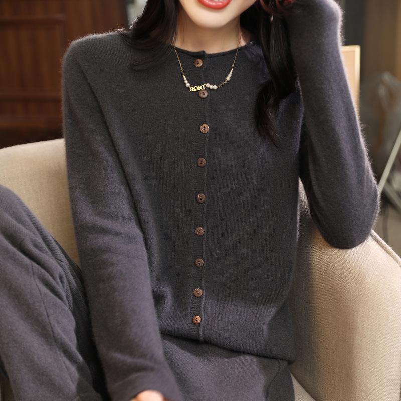 Ready-to-wear Round-neck Wool Cardigan for Women In Autumn and Winter Style Multi-button Cashmere Knitted Jacket Loose and Versatile Sweater