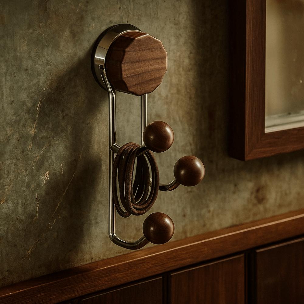 Stainless Steel Wood Grain Hook Without Punching Vertical Hook Shelf Suction Cup Hook  Bathroom
