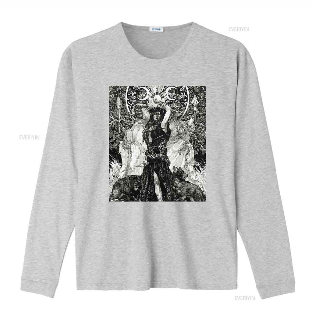 Die Göttin Hekate Tarotkarte Dreifache Wicca-Heidin Mondhexe T-Shirt vintage gewaschenes Oberteil für den Alltag Designer-Kleidung