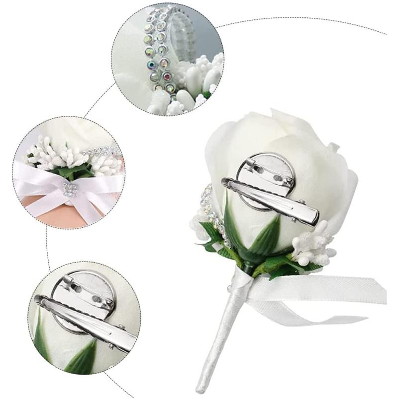 Handmade Corsage Flower With Clip Wedding Boutonniere Silk Flower For Wedding Prom Banquet Birthday