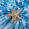 European Women's Summer Mesh Starfish Print Slim Dress with Sashes