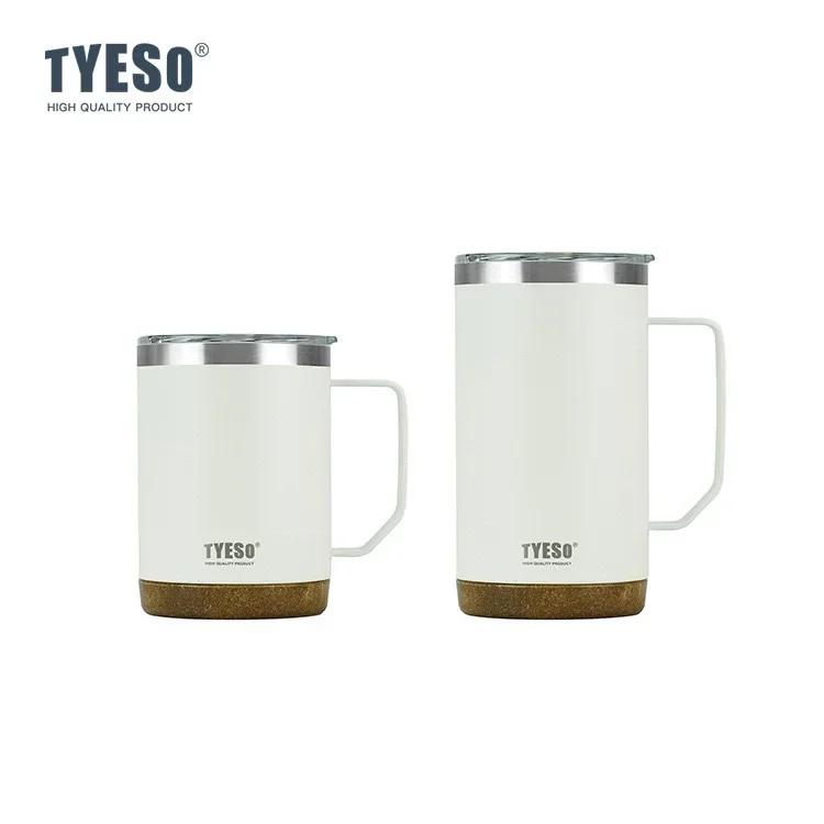 Tyeso Wood Grain Base Large Capacity Coffee Mug Stylish Functional Covered Drinking Cup for Office Home Use Desktop Accessory