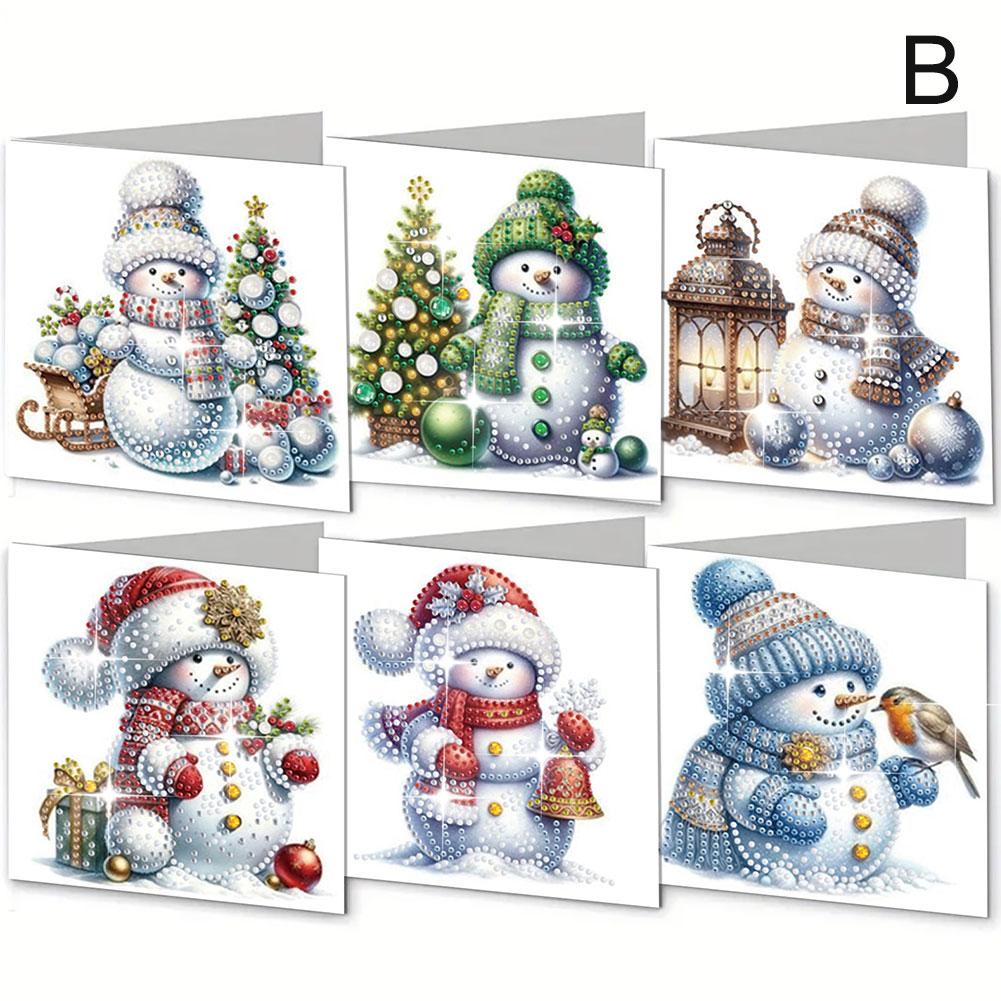 

Новая Рождественская Поздравительная Открытка Сделай Сам Алмазная Вышивка Ваше Благословение Изысканная Подарочная Карта Рождество C G7B9 Snowman-6pcs
