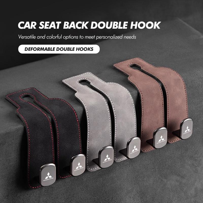 xkhr10 For Mitsubishi Car Hook Suede Leather Auto Seat Backrest Headrest Universal Hook Storage Rack Outlander Lancer L200 ASX Pajero