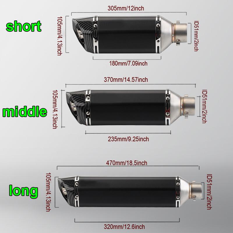 HQ Universal 51mm Motorcycle Exhaust Pipe Length 300/370/470mm Stainless Steel ninja400 R3 Z900 S1000RR MT-07 pcx160 duke390 R1