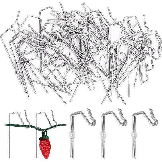 60-Count Metal Gutter Hooks for Outdoor Christmas Lights, Outside Lights Gutter Hangers for Gutter Guards Mesh Leaf Filter Shingles Eaves Fences,
