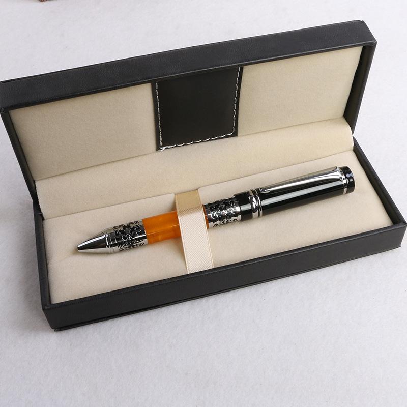 Chinese Enterprises Supply Iridium Nib Acrylic Metal Gifts Pen Leather Gift Box Set Business Signature Pen Ballpoint Pen