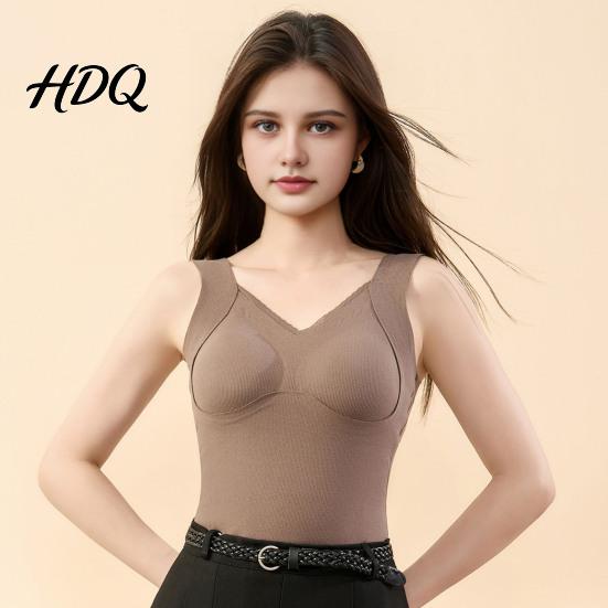 Invisible Vest Seamless Slim Fit Warm Camisole Women Thermal with Built-in Bra Sleeveless Base Layer Velvet Tops for Autumn Winter Comfy Undershirt
