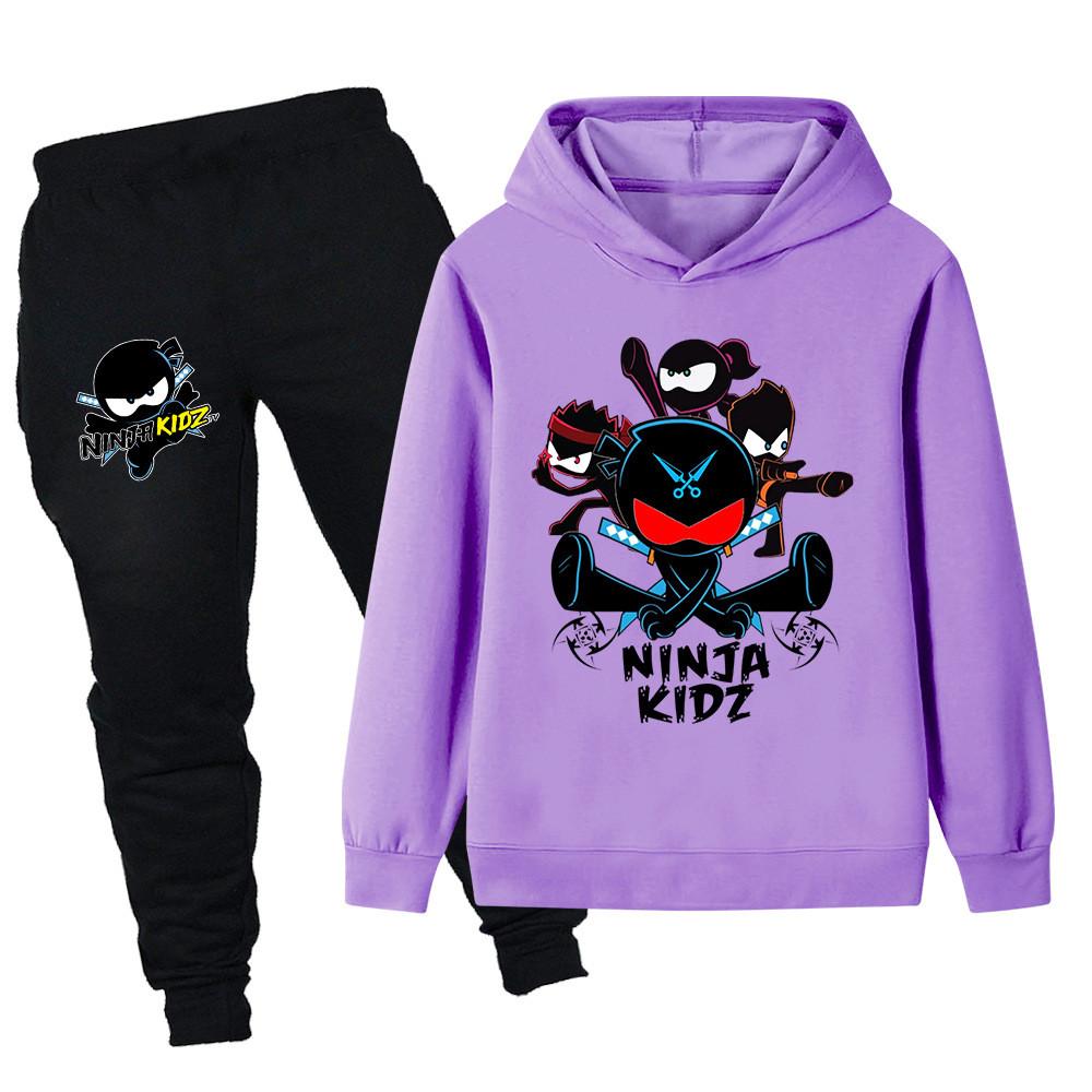 PB1170 Kids Boys Girls NINJA KIDZ Print Outdoor Long Sleeves Hoodie Pants Outerwear Sets