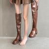 British Style Knee Boots Women's 2025 New Retro Thin Pleated Washed Leather Boots Thick-soled Knight Boots
