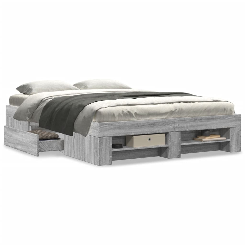 Bed Frame Gray Sonoma 135 x 190 cm Particleboard