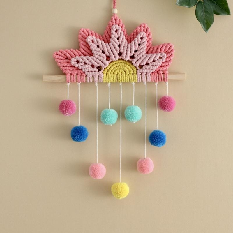 Macrame Wall Ornament Rainbow Tapestry Boho Wall Hanging Decor Wall Art Decorations for Living Room Bedroom 9.84x13Inch