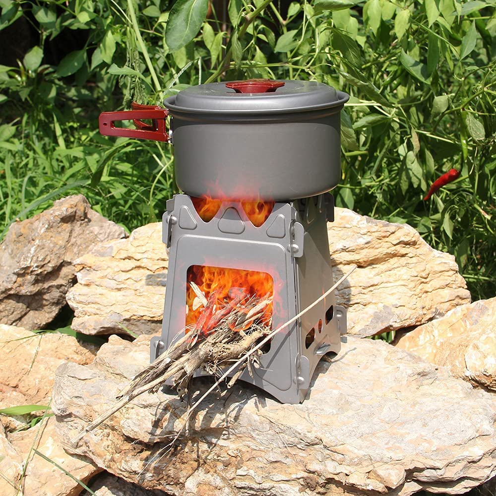 Aeike Titanium Wood Stove, Outdoor Camping, BBQ Stove, Bonfire Stand, Folding Wood Stove (Includes Storage Bag)
