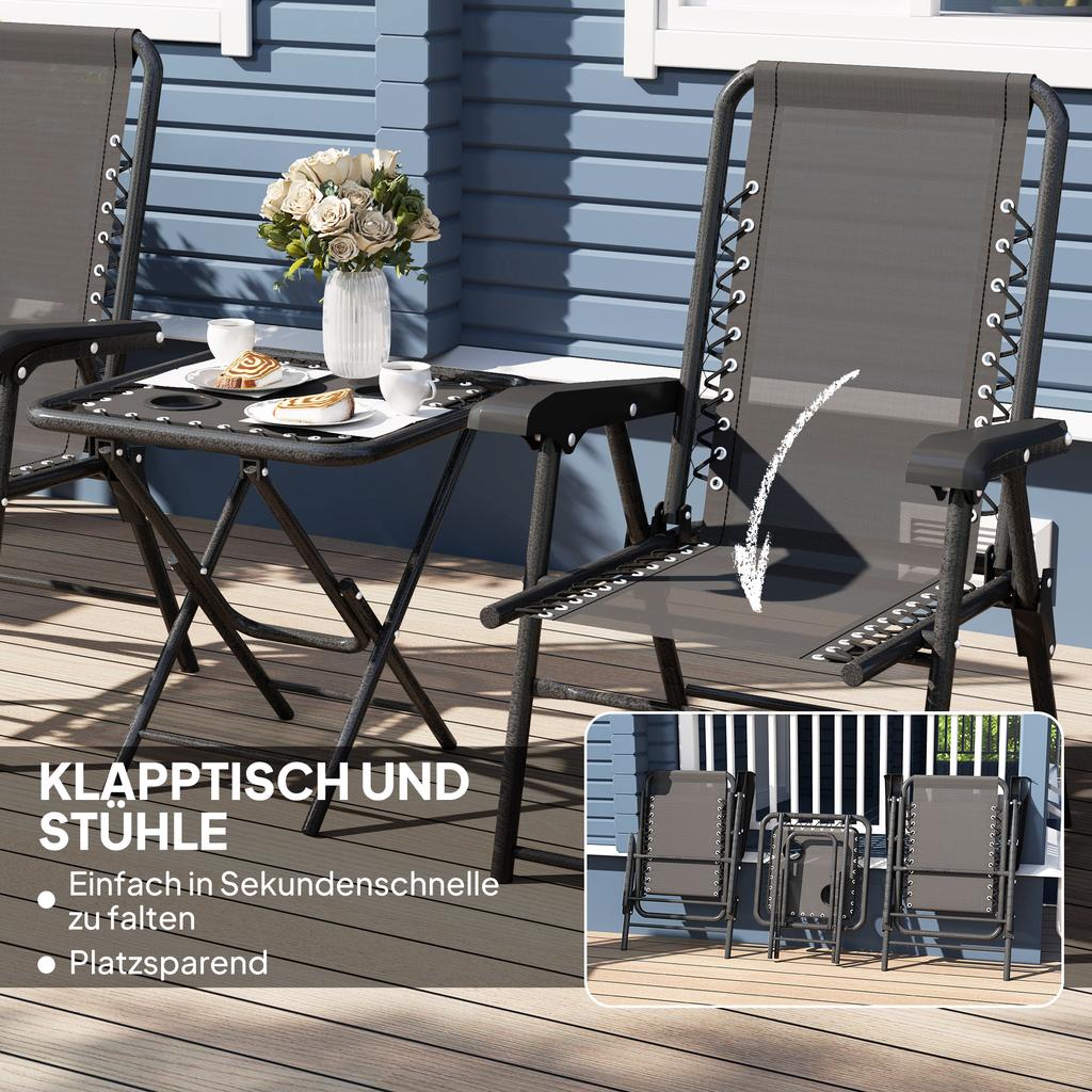 Three-Piece Garden Table and Chair Set - Black