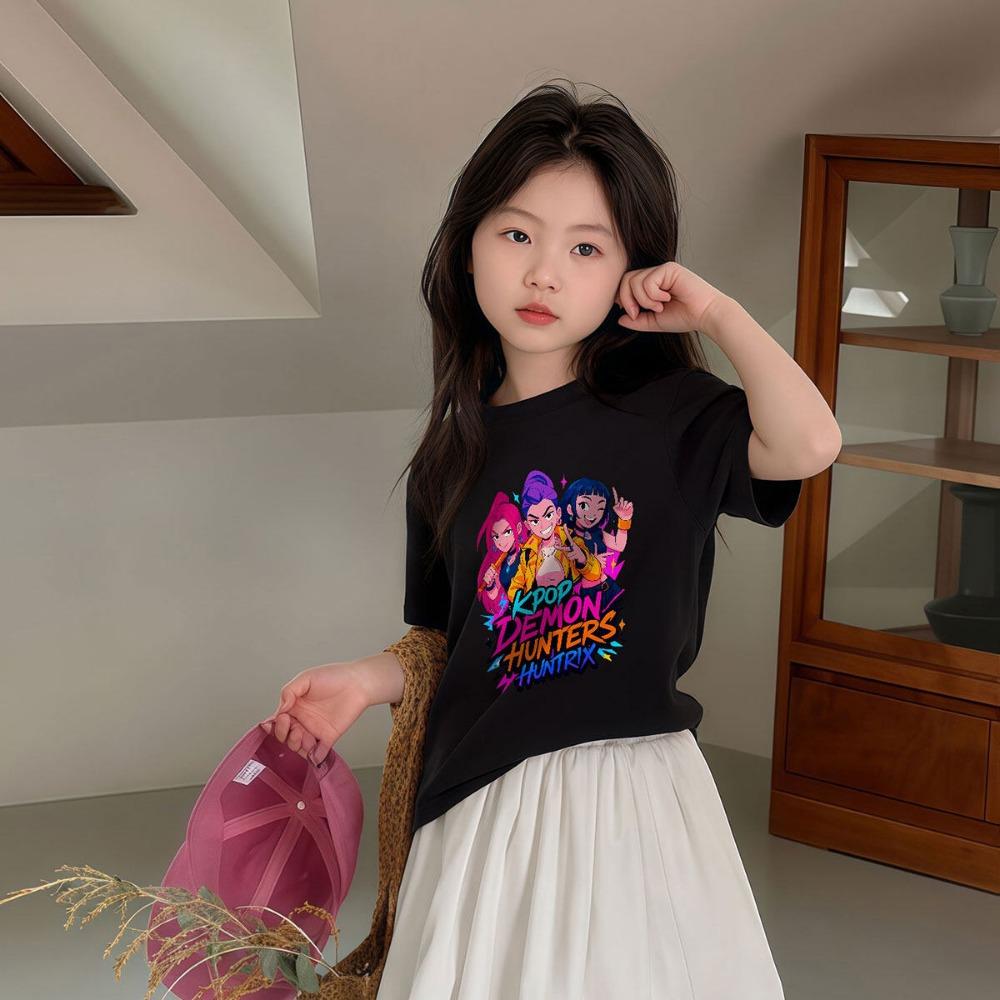 Girl Printed Short Sleeved T-shirt with Soft and Comfortable Cartoon Pattern