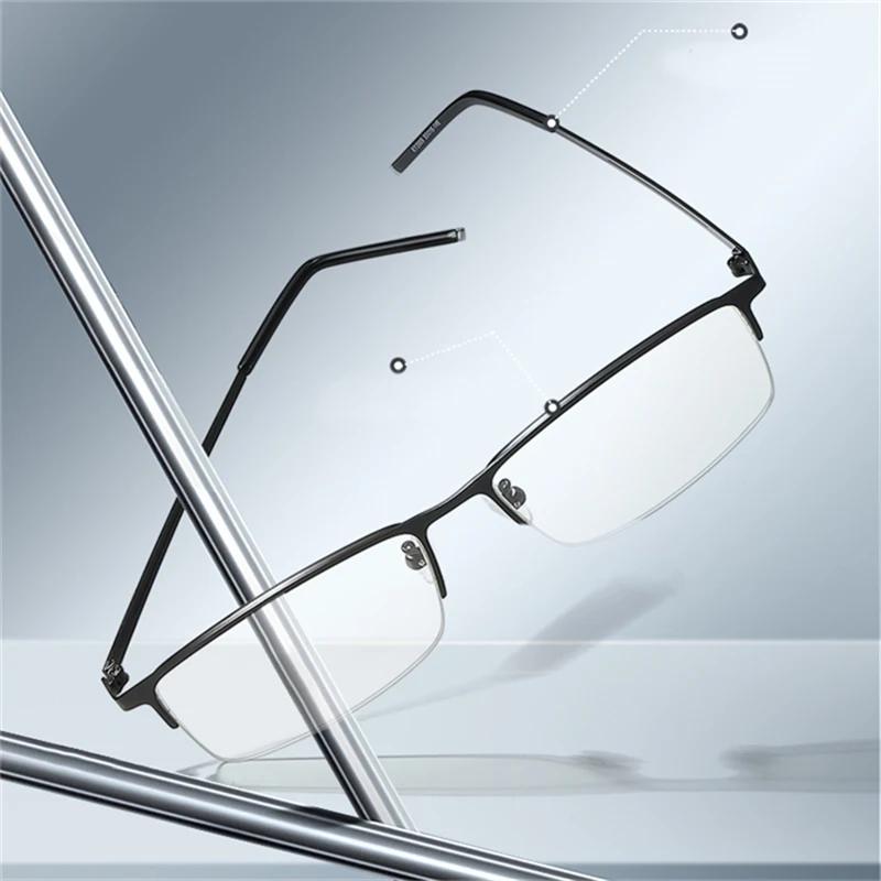Gafas Cuadradas de Media Montura de Aleación de Titanio para Hombres Vintage Miopes con Receta -0 -0.5 -0.75 A -6.0