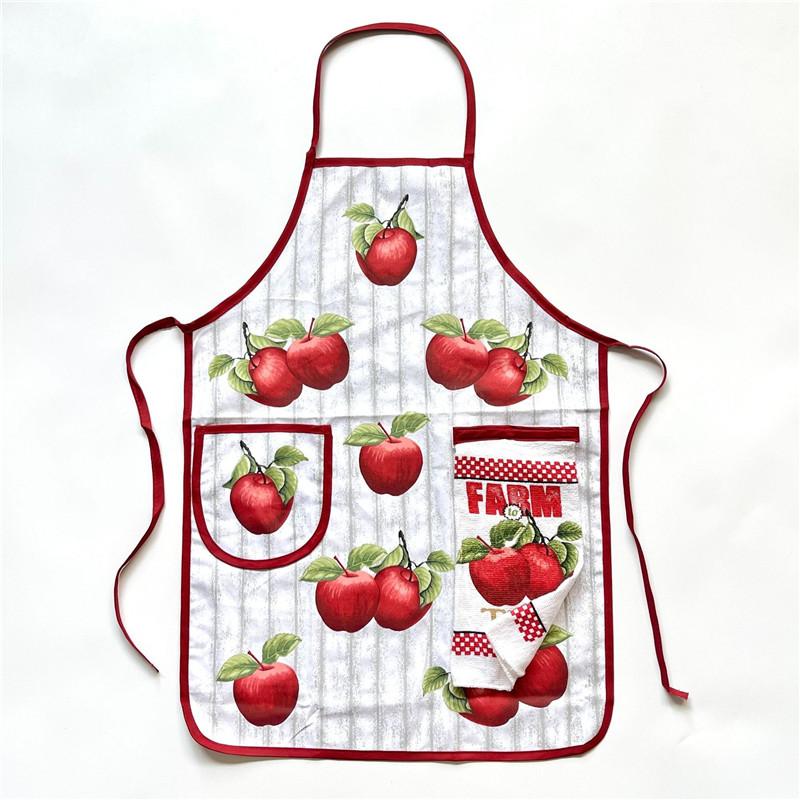 

1Pc Vintage Fruits Apple Printed Cotton Polyester Home Baking Kitchen Hanging With Hand Towel Pocket Apron