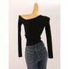 Foreign Trade Original Order Sexy off-Shoulder off-Neck Long Sleeve Knit Design Sense Niche Slim Fit Short Base Top