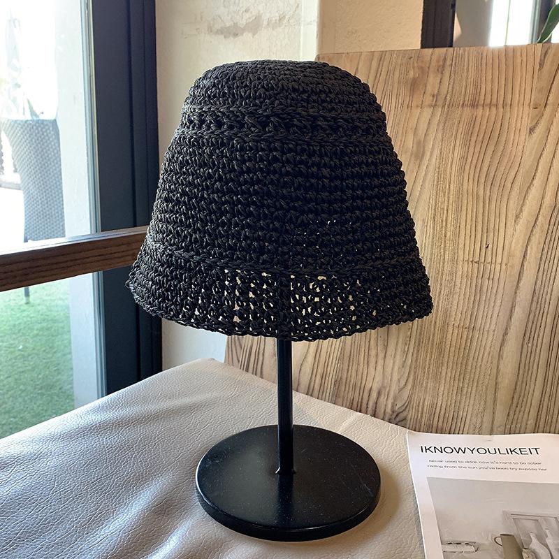 Hat Female trendy versatile woven bucket hat Beach sun protection Summer small edge straw hat Beggar bucket hat