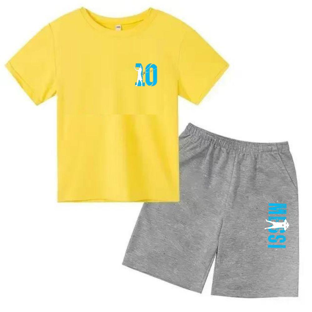 Set Estivo per Bambini Marca Messi Stampa T-shirt a Maniche Corte + Pantaloncini Set 2 Pezzi Tuta Sportiva Moda Casual Bambino Ragazzo Ragazza Abbigliamento per Fan