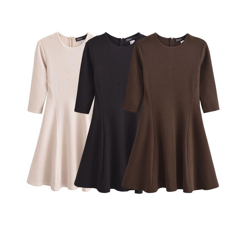 Kaslead New Arrival Women's Clothing Fashion Style Fashion Pure Color Stretch Crew Neck Long Sleeves Length Dress 3641861