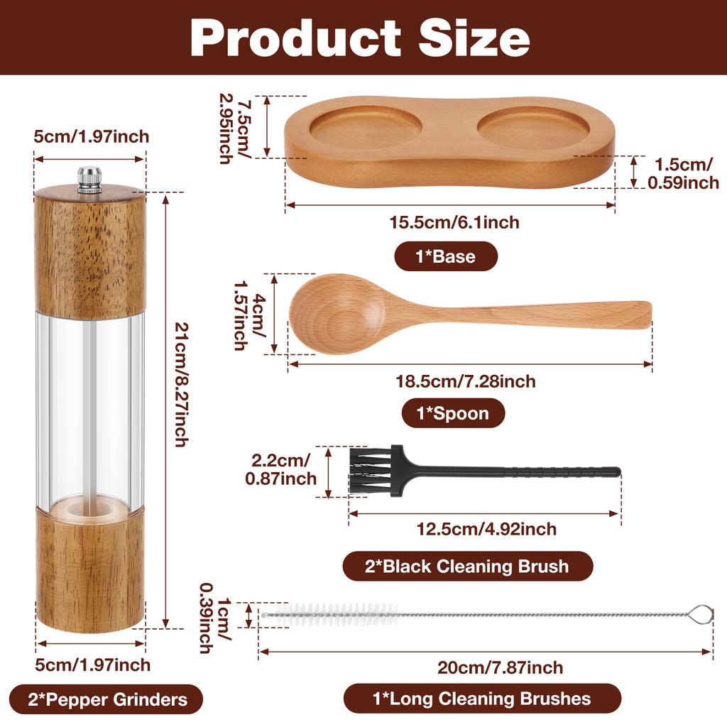 Wooden Salt and Pepper Grinder Set Multiple Manual Spice Grinder Adjustable Coarseness Kitchen Refillable Salt and Pepper Mills