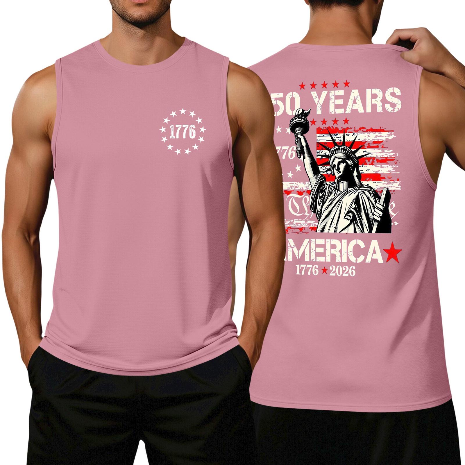 

Men s Loose Fit Sleeveless Tank Top Casual Flag Print Graphic Tee WE THE PEOPLE 250 Years Commemorative Design Summer Shirt M розовый
