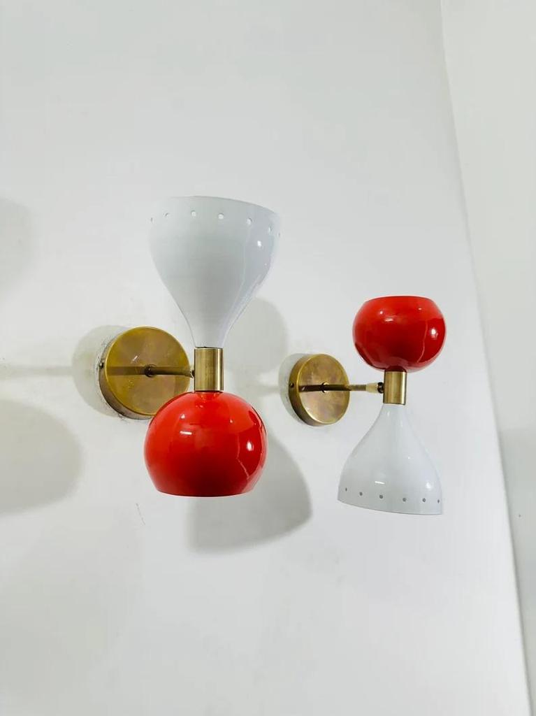 Mid Century Modern Brass Diabolo Wall Sconce - Italian Bedside Lamp