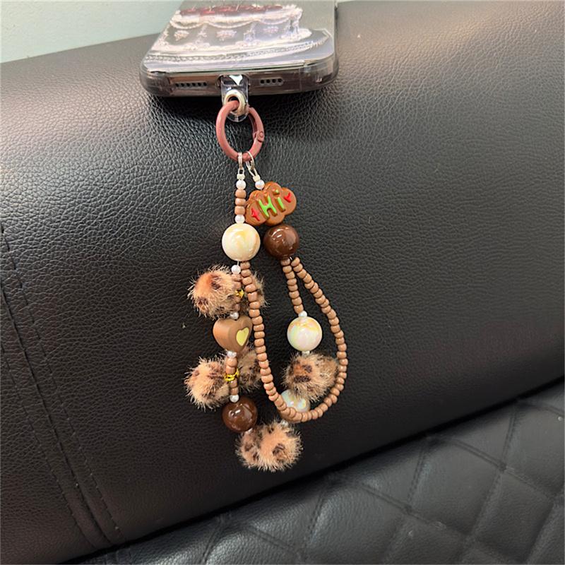 1pc Luxury Leopard Print Rhinestone Star Bracelet Pendant Simplicity Plush Short Phone Strap Style Phone Earphones Chain Pendant