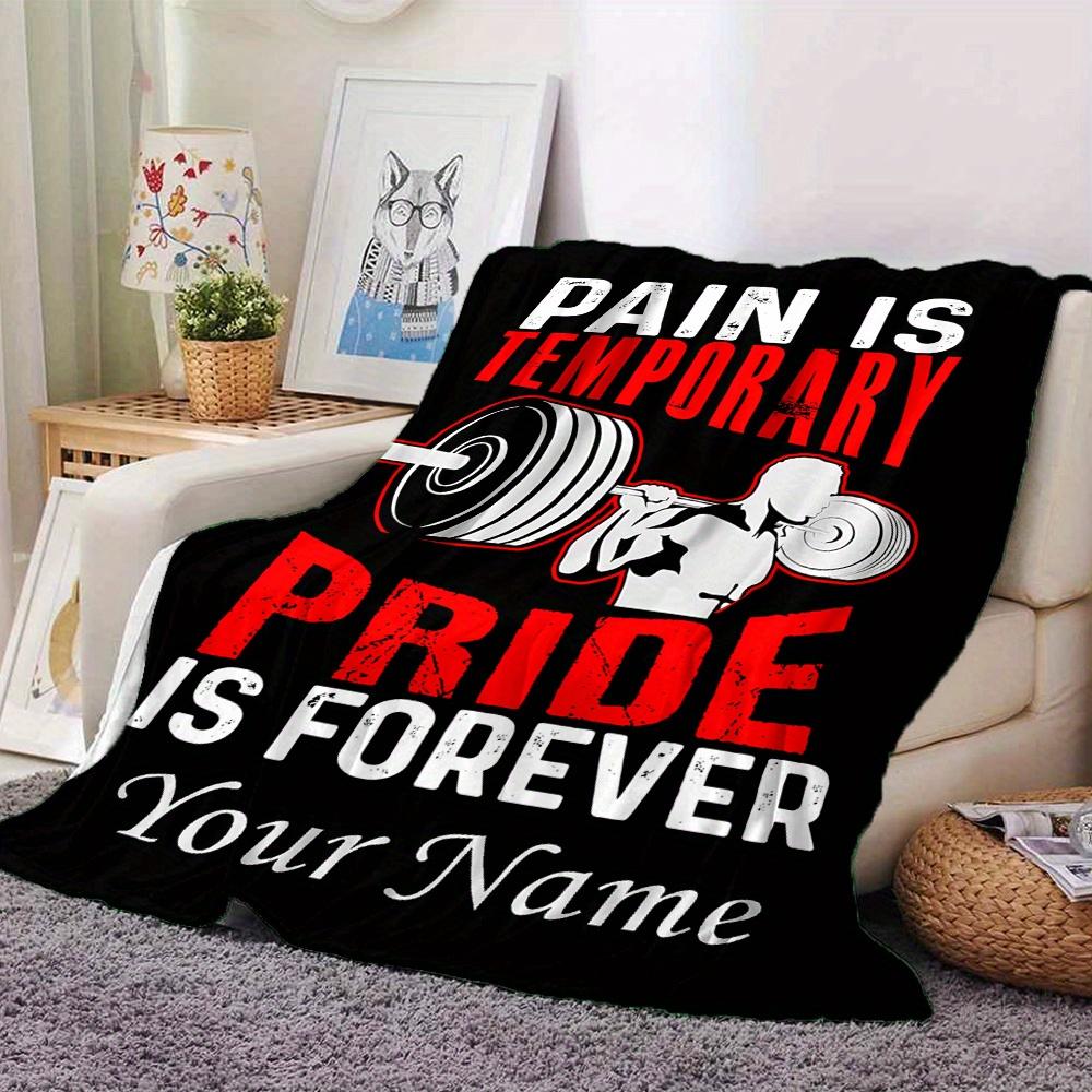 Weightlifter Silhouette With Barbell Blanket With Customizable Name Four Seasons Comfortable Shawl Blanket Suitable For Home Travel Camping Office