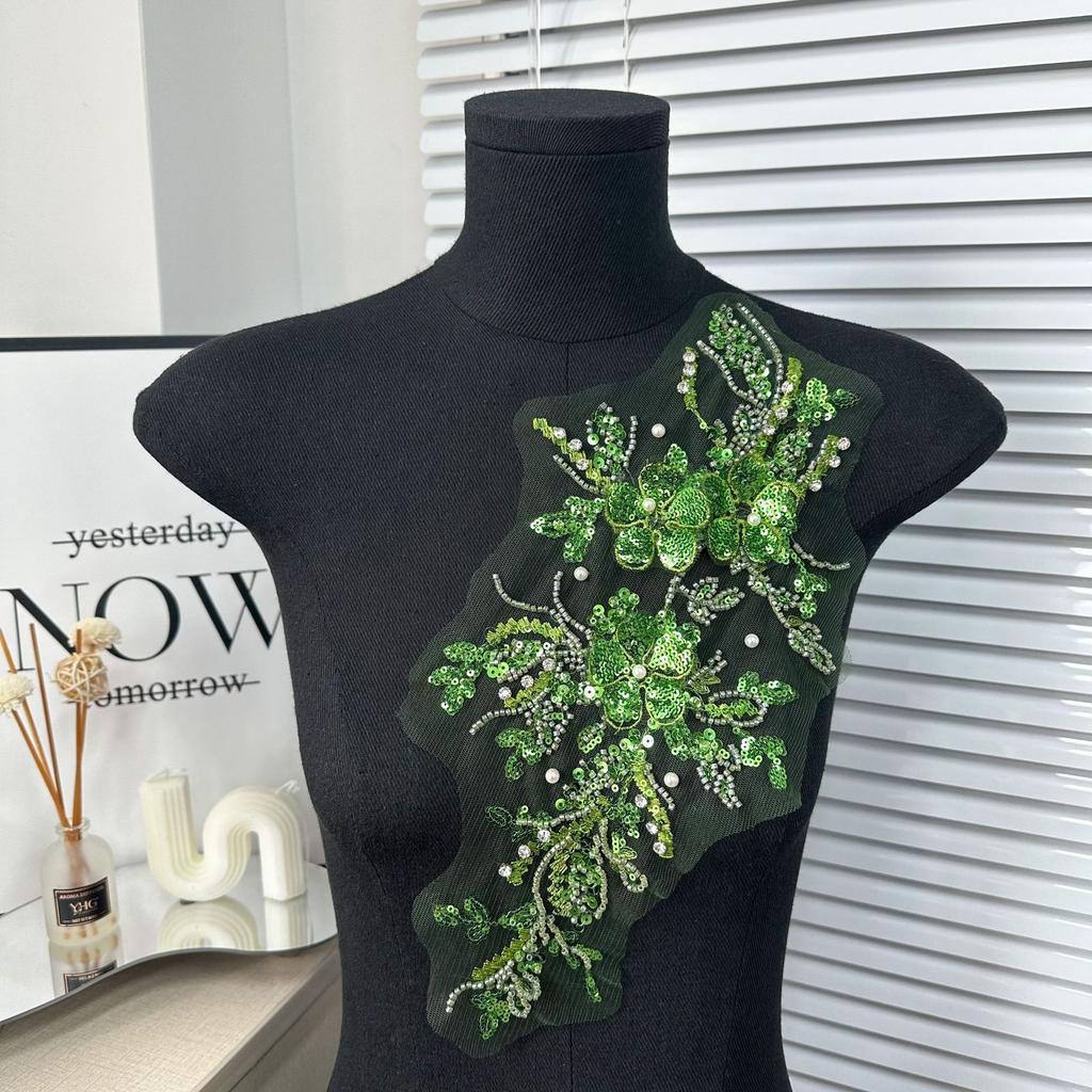 Color Beaded Lace Pair Flower, Handmade Diy Wedding Dress Collar Flower Decorative Clothing Neckline Fashion Accessories