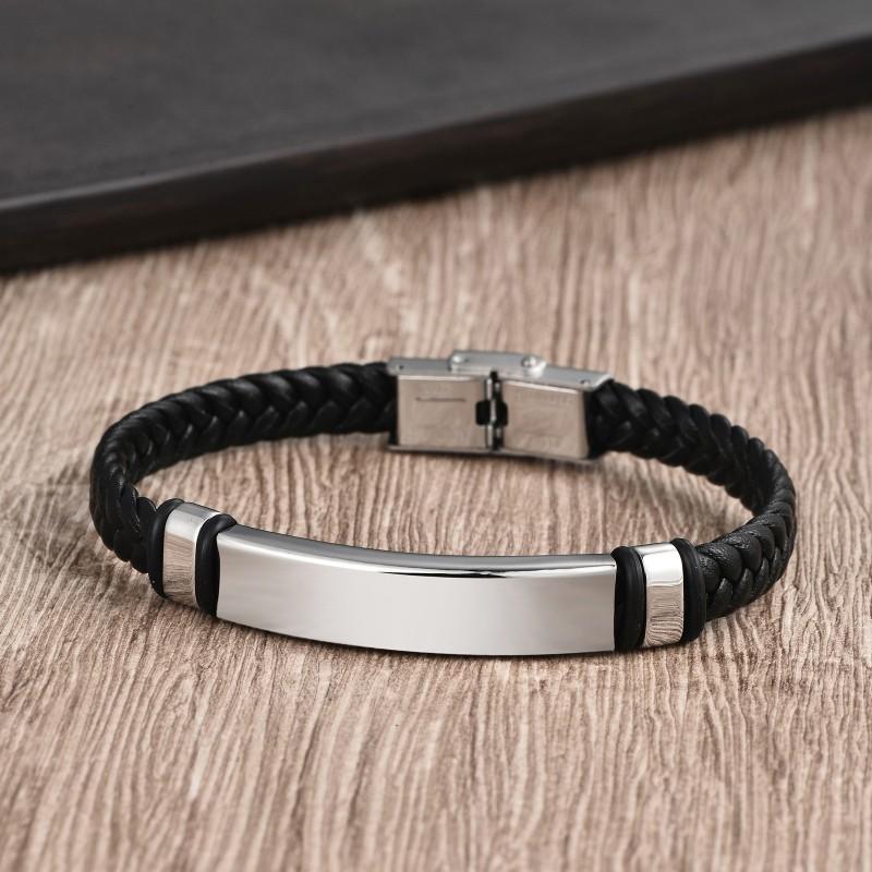 Stainless Steel Geometric Couple Bracelet With Engraved Tube Design Polished Finish 19/21/23cm Adjustable Men Women