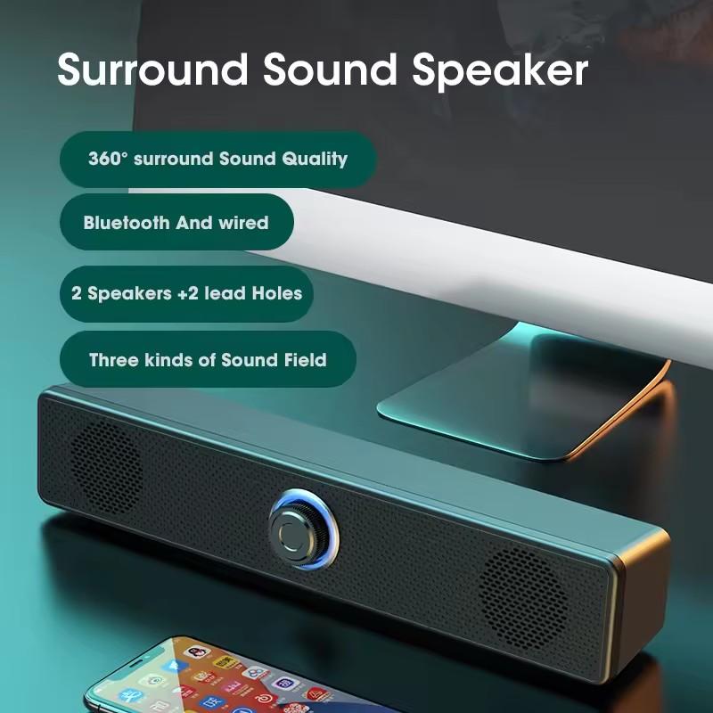 PC Soundbar Wired and Wireless Bluetooth Speaker USB Powered Soundbar for TV PC Laptop Gaming Home Theater Surround Audio System