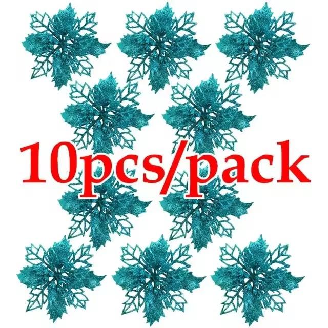 Artificial Christmas Tree Flower, Glitter Decorações, Natal Ornamentos, Presente De Ano Novo, 10pcs