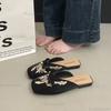 Fashion Chinese Style Embroidered Low Heel Mules Bow Square Toe Slip On Slides Women's Footwear Fashion Slippers Comfortable Shoes