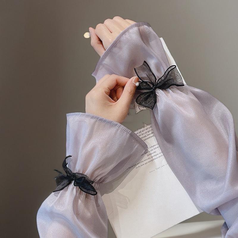 Plus Size Women's Quick Drying UV Protected Arm Sleeves; Ice Silk Arm Warmer Gloves with Sunscreen Bow Tie Design.