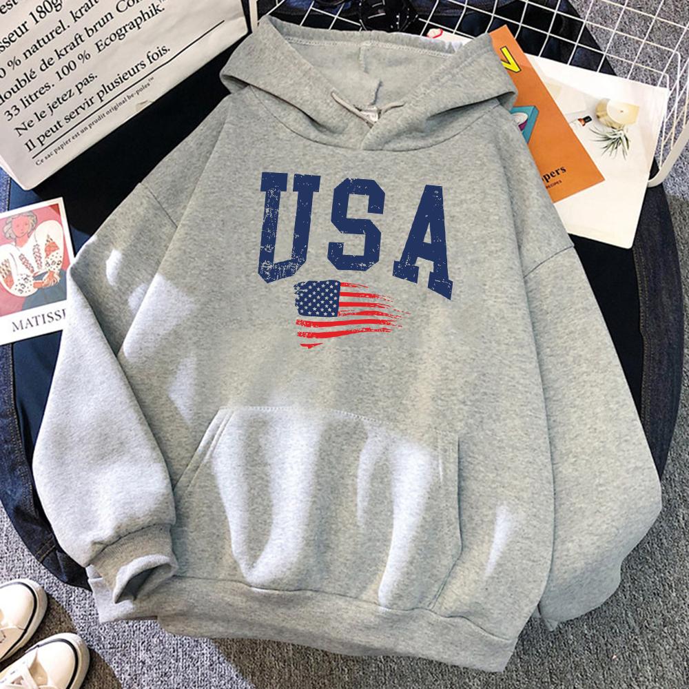USA Fluttering National Flag Design Hoodie Women Creative Loose Hoody Crewneck Casual Streetwear Comfortable Female Sweatshirts