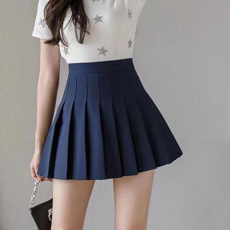 High Waist Solid Pleated Mini Skirt Women Summer Spring Korean White A-line Skirt Y2k Skort Clothes