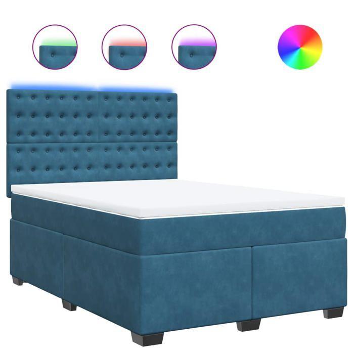 VidaXL Sommier à lattes de lit et matelas bleu 160x200 cm velours, lit, lit à plate-forme, lit à panneaux, meuble de chambre 3293270
