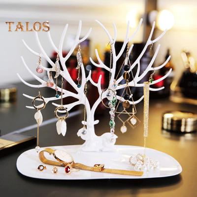 Deer Jewelry Organizer Antler Design Necklace Bracelet Earring Holder Jewelry Display Stand with Tray for Watches Lipsticks Bedroom Decor