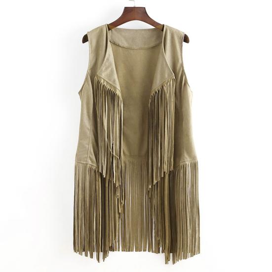 Cardigan pentru femei, cu franjuri, culoare uni, cusătură deschisă, vintage, cowboy occidental, cosplay hippie, fără mâneci, performanță pe scenă, joc de rol, vestă pentru doamnă