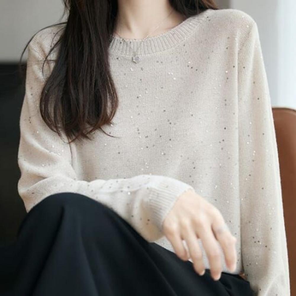 Navava Daily Simple Pearl Round Neck Long Sleeve KniT T Nk3521