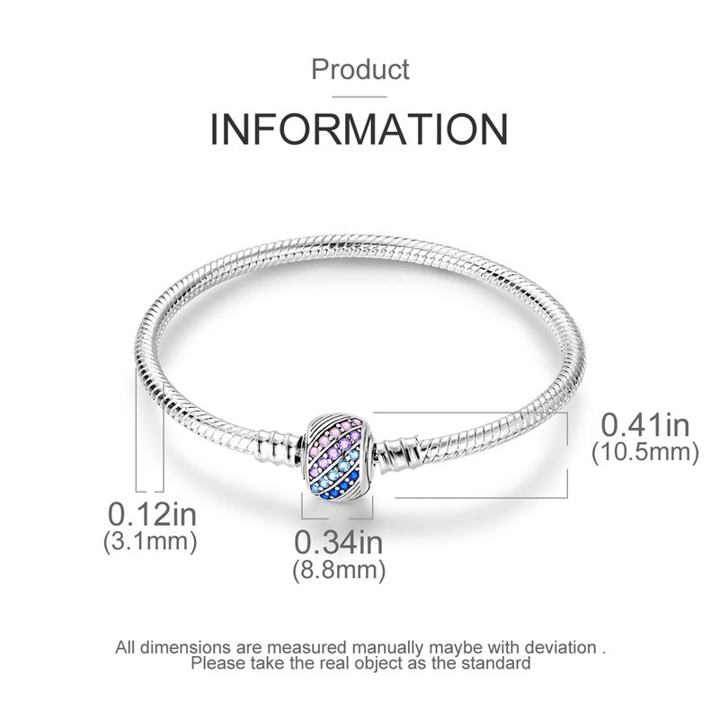 925 Silver Bracelet Heart Perfume Colorful Zircon Clasp Snake Chain Fit Original Charms DIY Jewelry