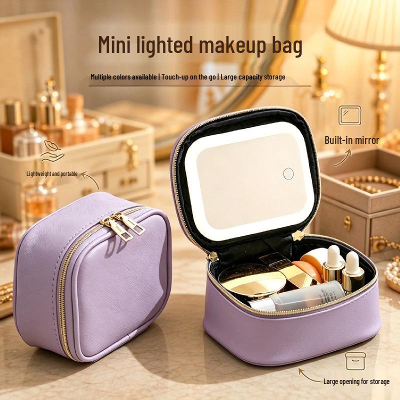 Portable Waterproof LED Mirror Makeup Bag - Mini Travel Beauty Storage