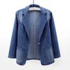 Women's Notched Lapel Long Sleeve Slim Fit Denim Jacket Cropped Coat Single Button
