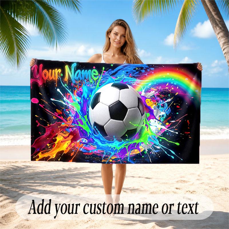Fußball-Thema Strandtuch Personalisiert mit individuellem Namen & Text Weich Schnelltrocknend Strandtuch für Schwimmen Reisen