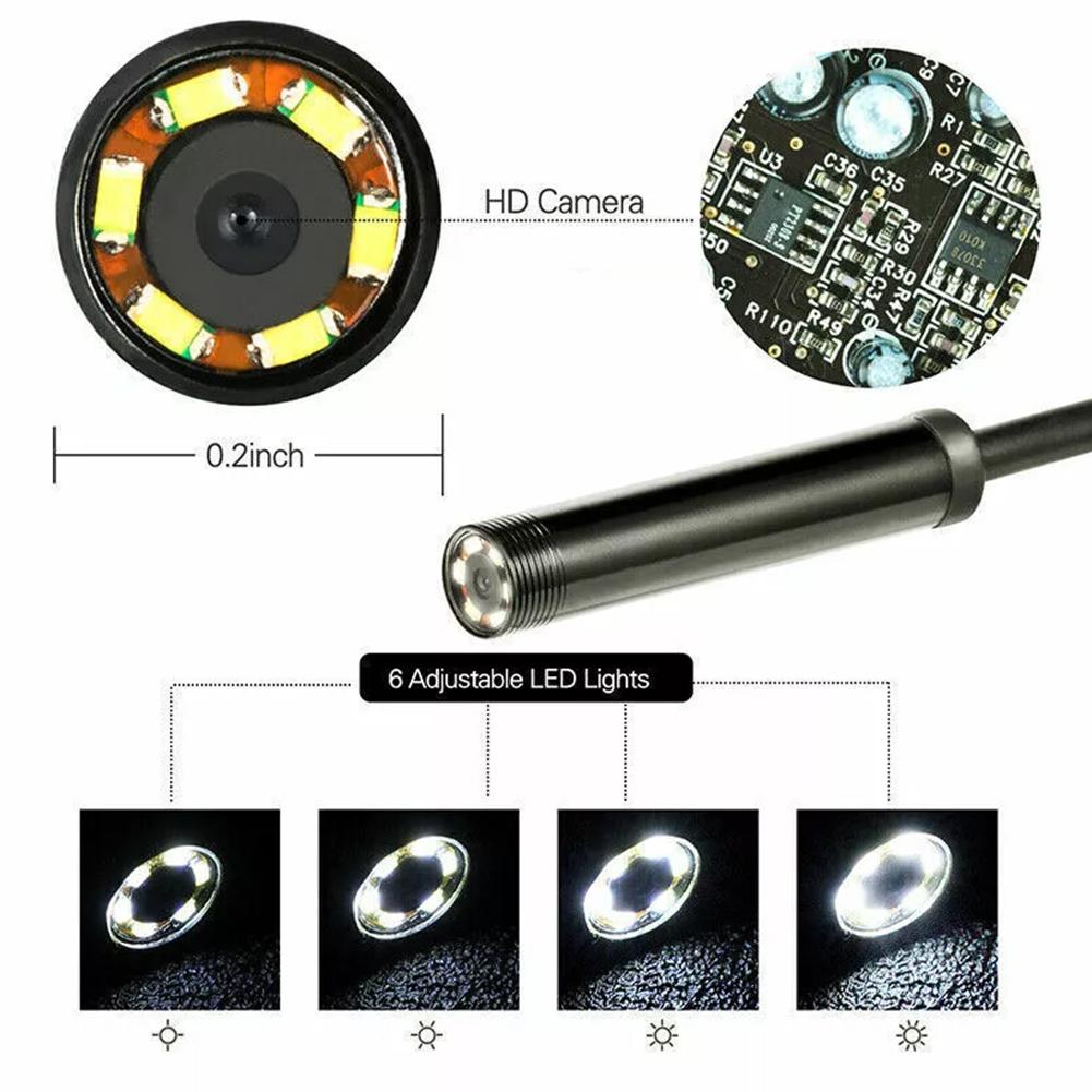 3-in-1 HD USB Endoscope 7mm Lens IP67 Waterproof 6 LED Borescope Camera for Automotive Sewer Pipe Inspection Android Type-C