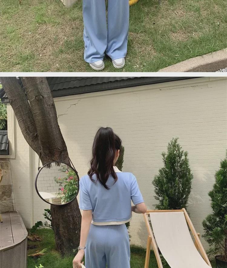 Dámský letní sportovní ležérní dvoudílný oblek: Polokošile a kalhoty s riasením