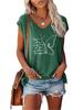 Women Fashion V Collar Short Sleeve Top Summer Casual Print T-shirt